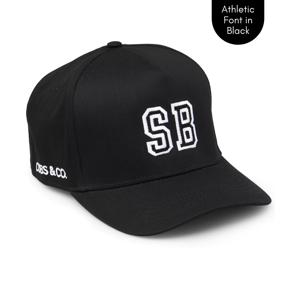 Personalised black baseball cap with your initials for babies, toddlers, kids, women and men, Cubs & Co. Australia.