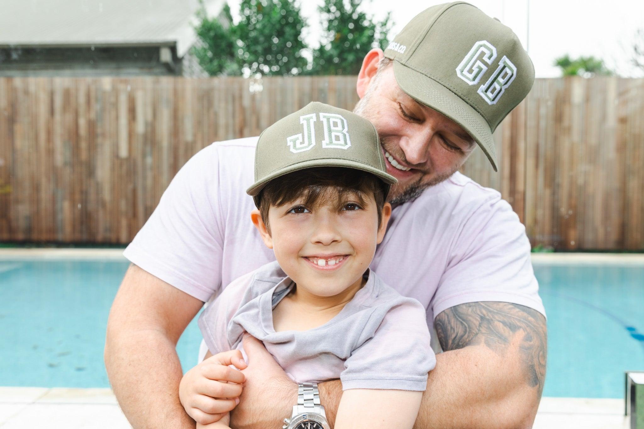 father and son matching hats