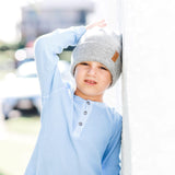 Boy wearing grey winter beanie. Cubs and Co. Australia