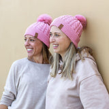 Matching women's pink winter cotton beanies with pom pom. Cubs & Co. Australia.