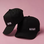 Matching Black baseball cap with Mama and Mini for babies, toddlers, kids and mums. Cubs & Co. Australia.