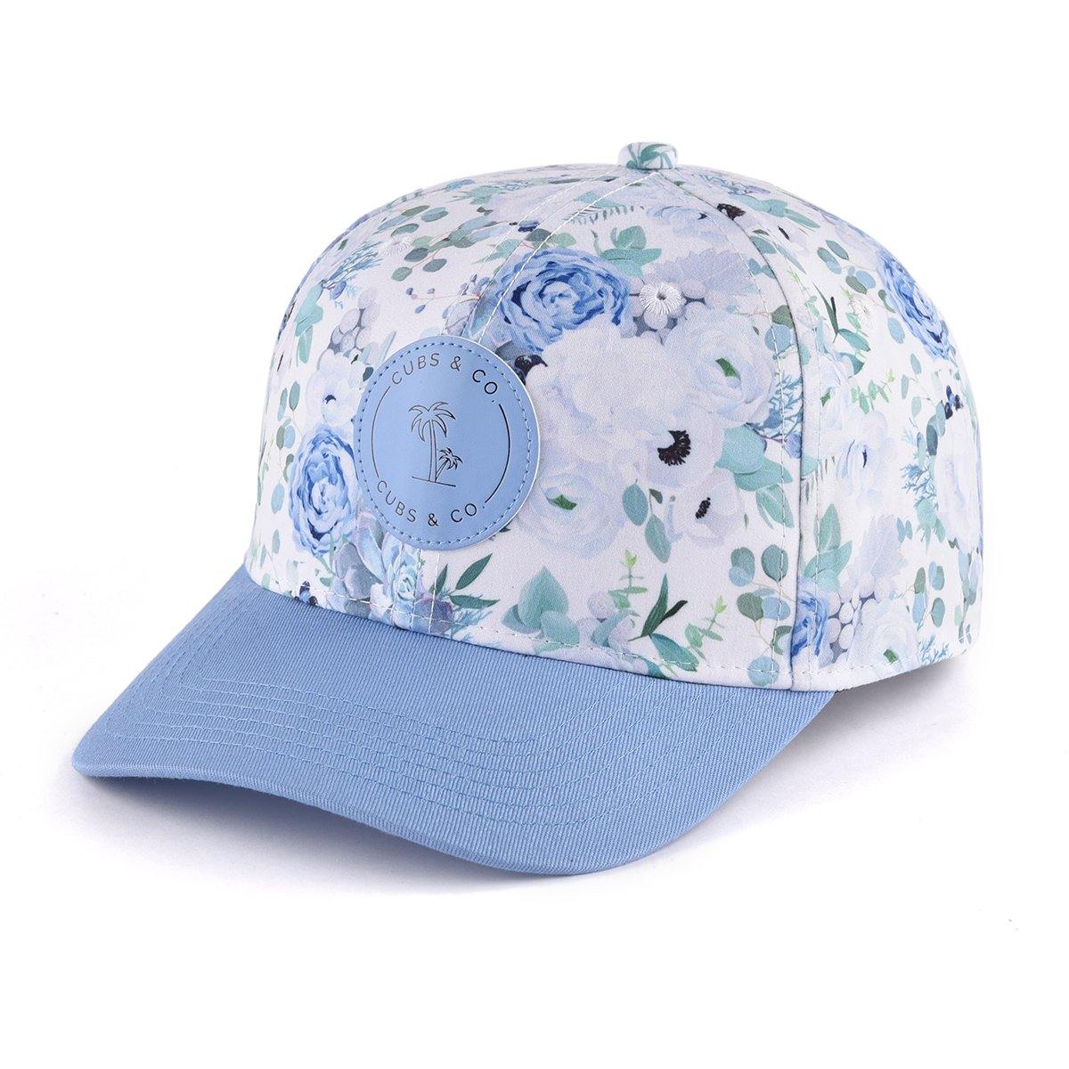 Kids and women's blue floral baseball snapback cap. Cubs & Co. Australia.