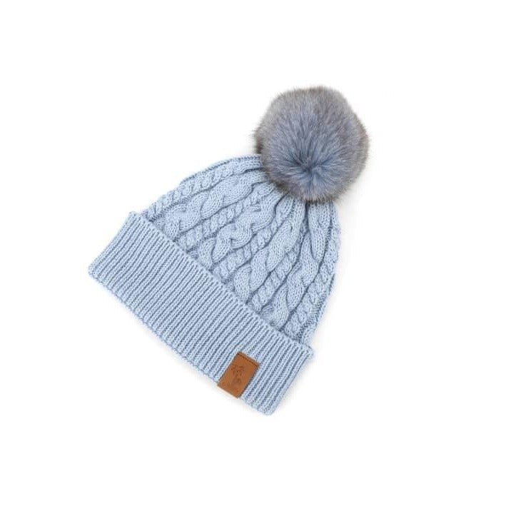 Blue winter cotton beanie for kids, womens and men with pom pom. Cubs & Co. Australia.