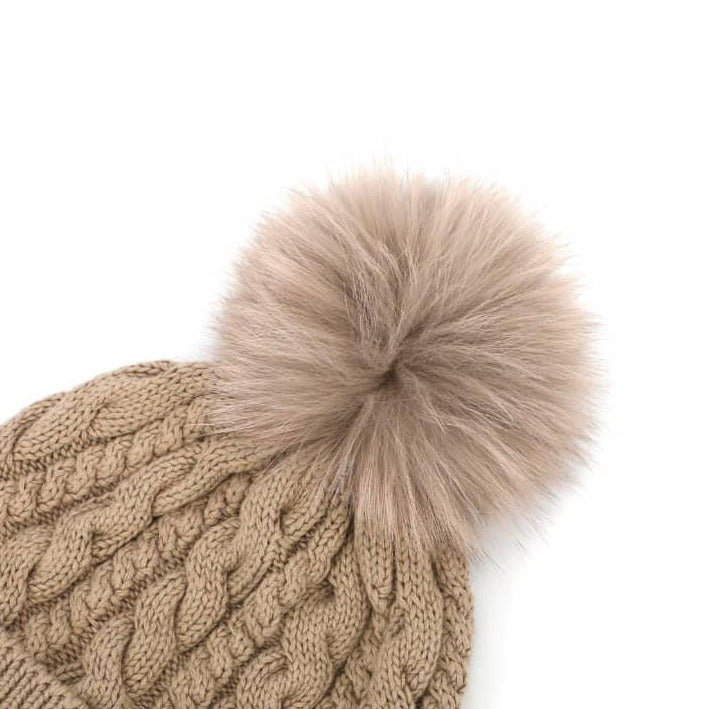 Brown winter cotton beanie with pom pom for kids, women and men. Cubs & Co. Australia.