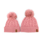Matching pink winter cotton beanies with pom pom for kids and women. Cubs & Co. Australia.