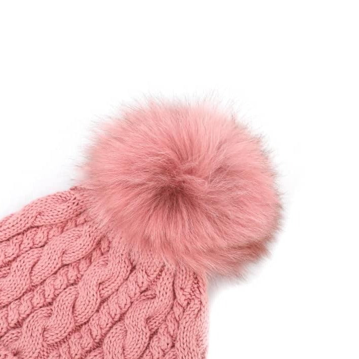 Pink winter cotton beanie with pom pom for kids and women. Cubs & Co. Australia.