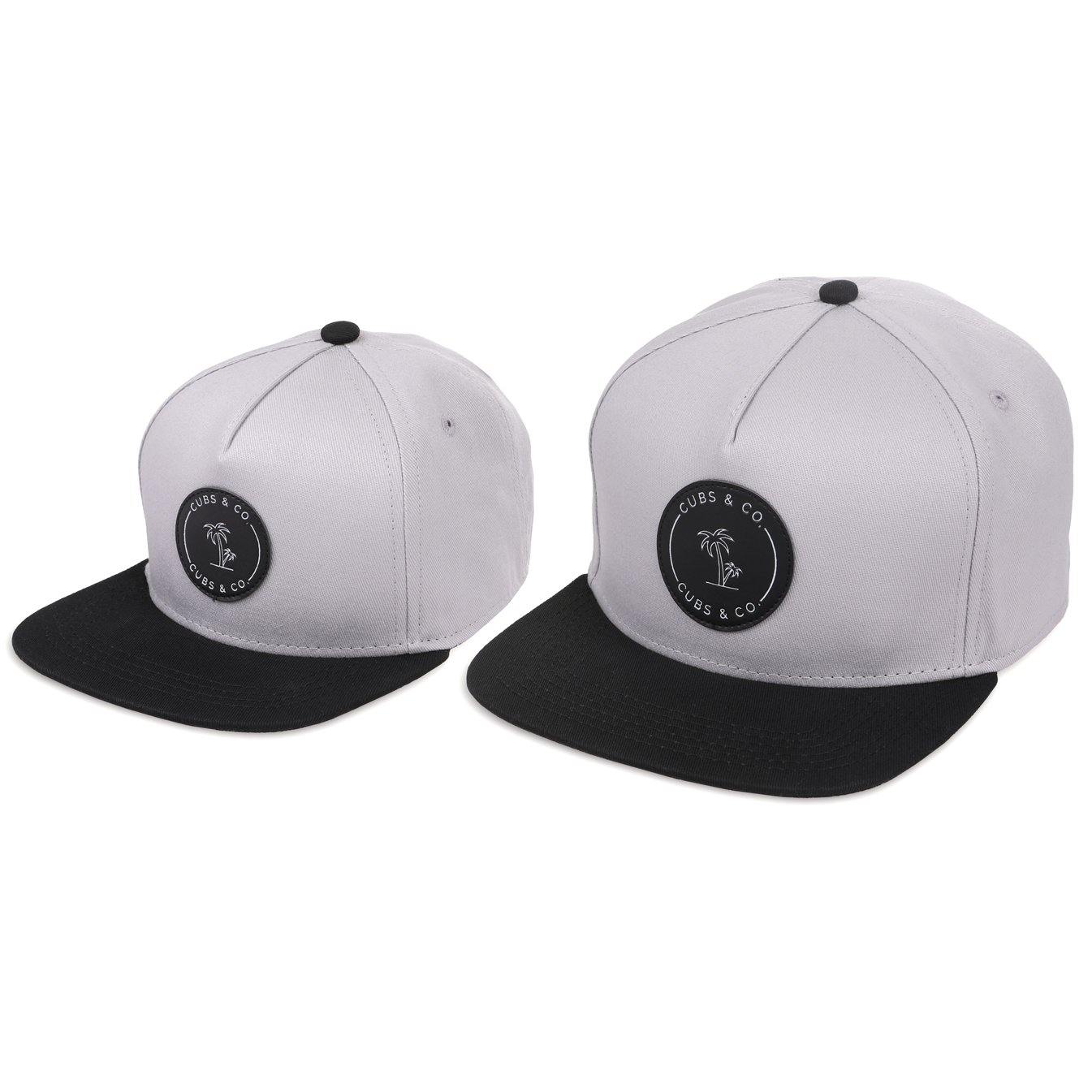 Matching Grey and black flatbrim snapback hat for babies, toddlers, kids and men. Cubs & Co. Australia
