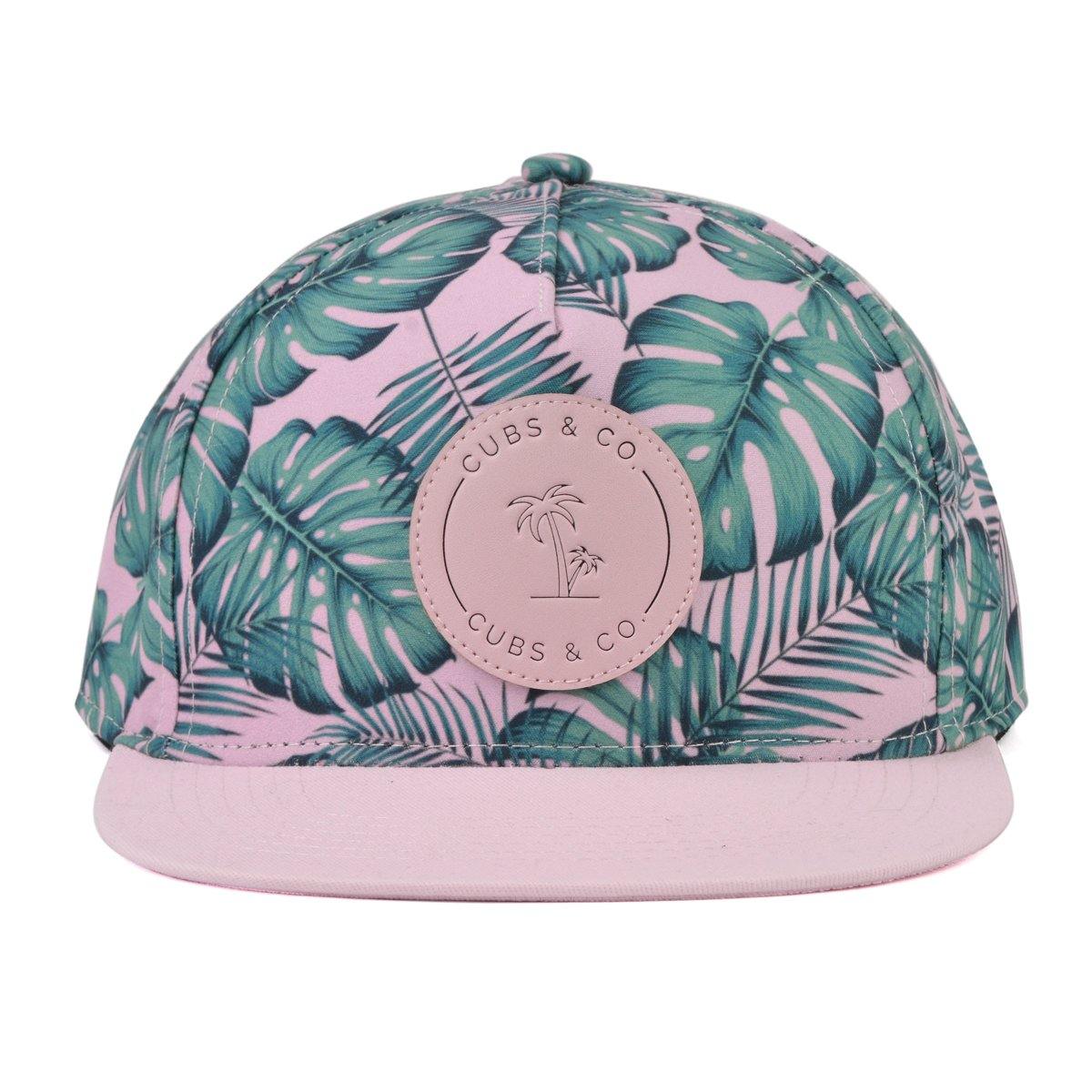 Pink and green tropical leaf snapback hat for babies, toddlers, kids and women. Cubs & Co. Australia