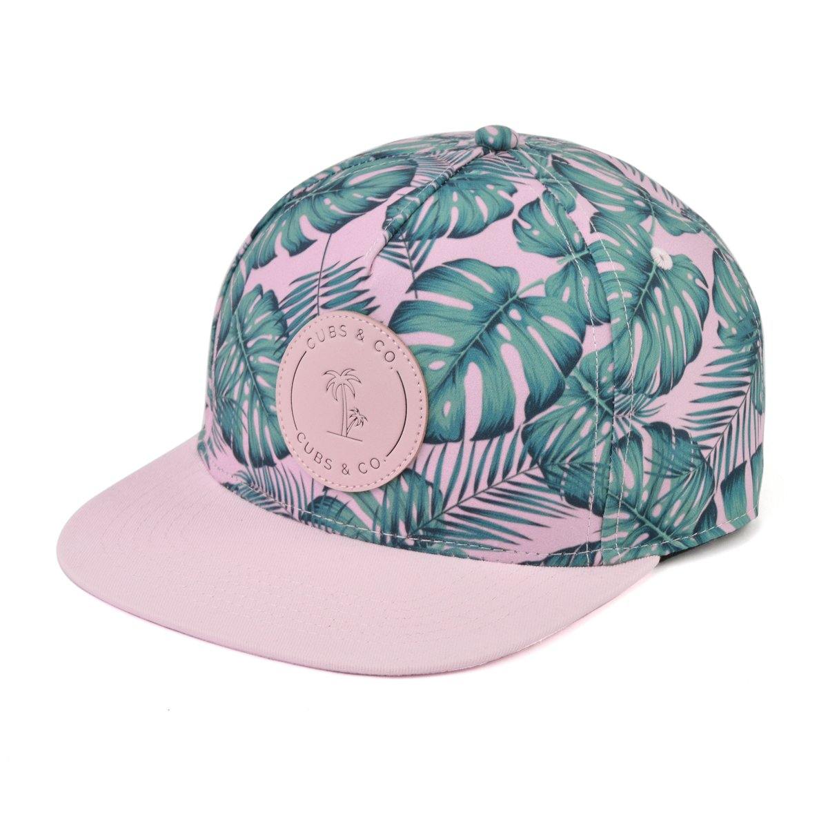 Pink and green tropical leaf snapback hat for babies, toddlers, kids and women. Cubs & Co. Australia