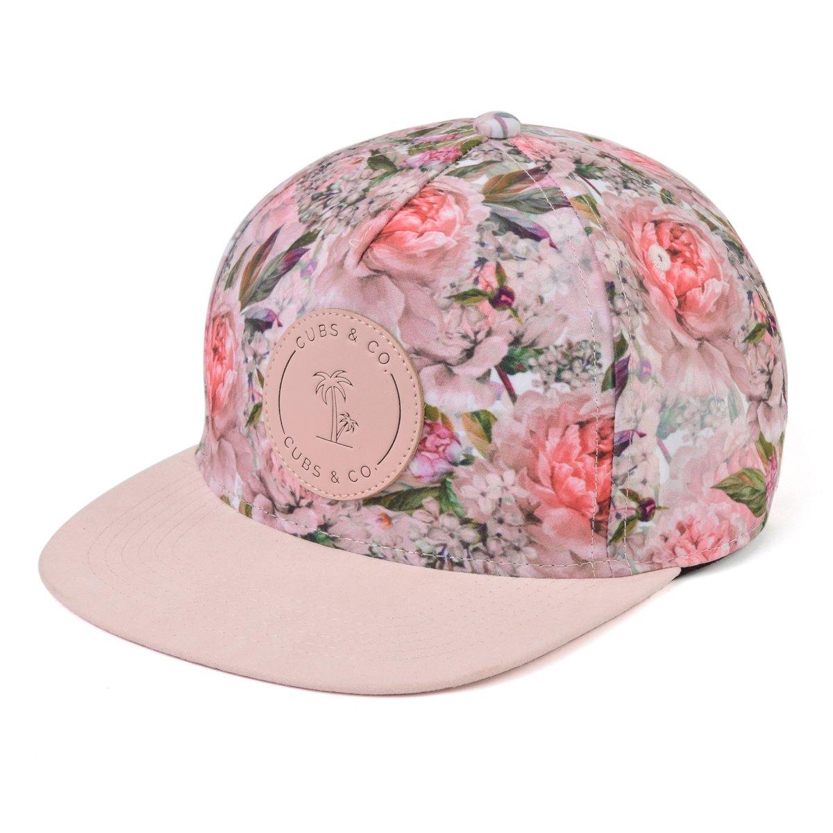 Kids and women's pink floral snapback hat. Cubs & Co. Australia.