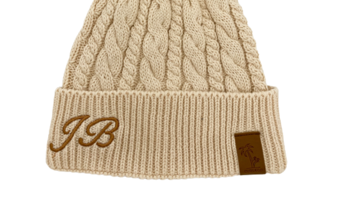 Cream pom pom personalised beanie, cubs and co Sydney