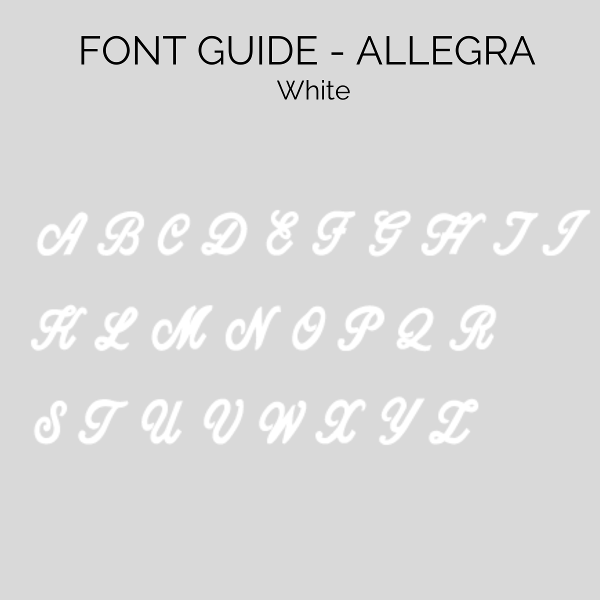 Allegra font guide for personalised beanies, cubs and co Sydney