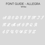 Allegra font guide for personalised beanies, cubs and co Sydney